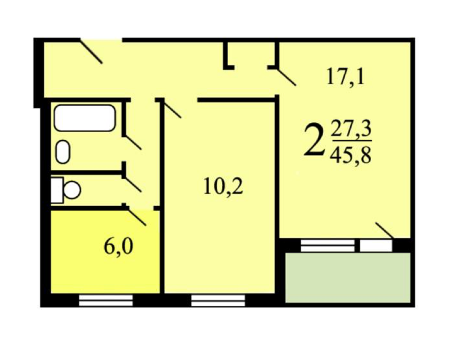 2-комнатная 45.8 м2 в ЖК undefined корпус null этаж 9
