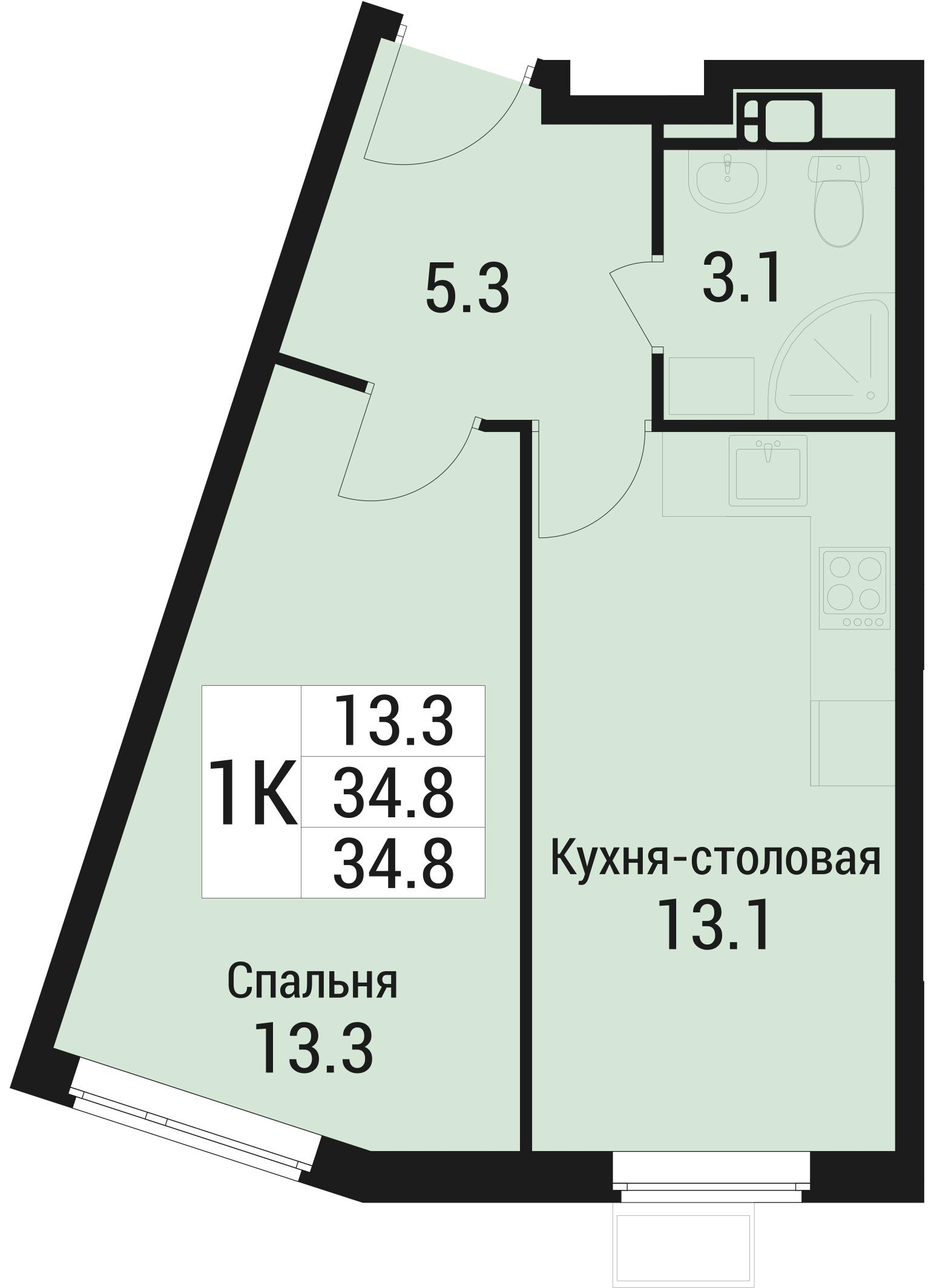 1-комнатная 34 м2 в ЖК Дом в Малаховке корпус null этаж 4