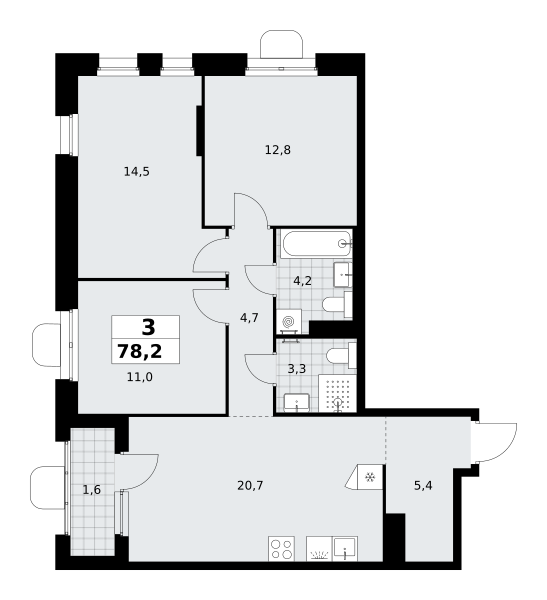 3-комнатная 78 м2 в ЖК Прокшино корпус null этаж 13