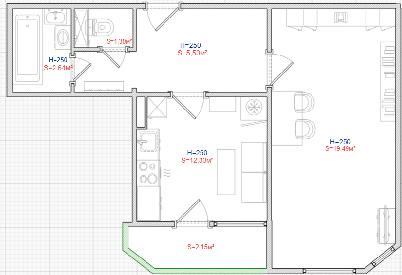 1-комнатная 42.8 м2 в ЖК undefined корпус null этаж 4