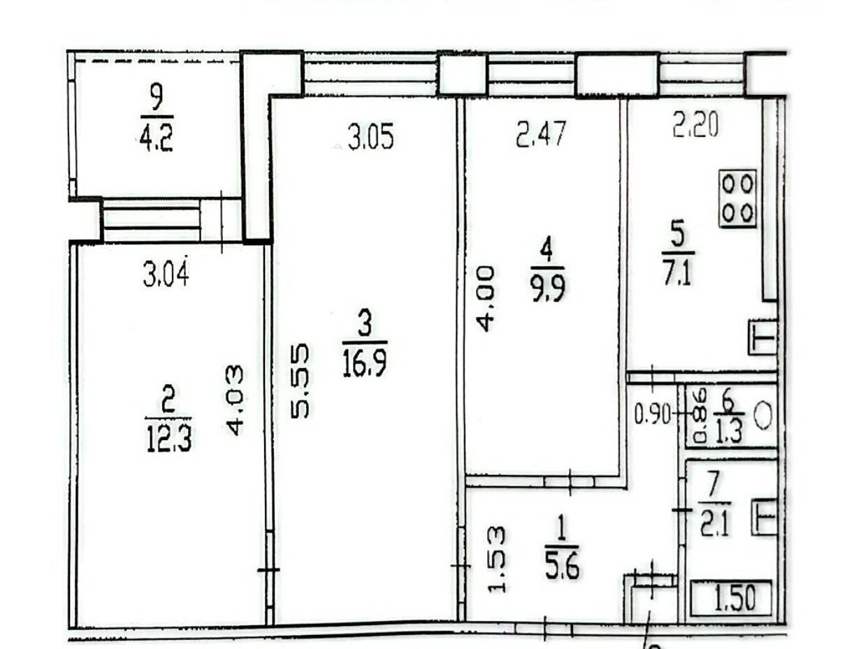 3-комнатная 55.5 м2 в ЖК undefined корпус null этаж 4