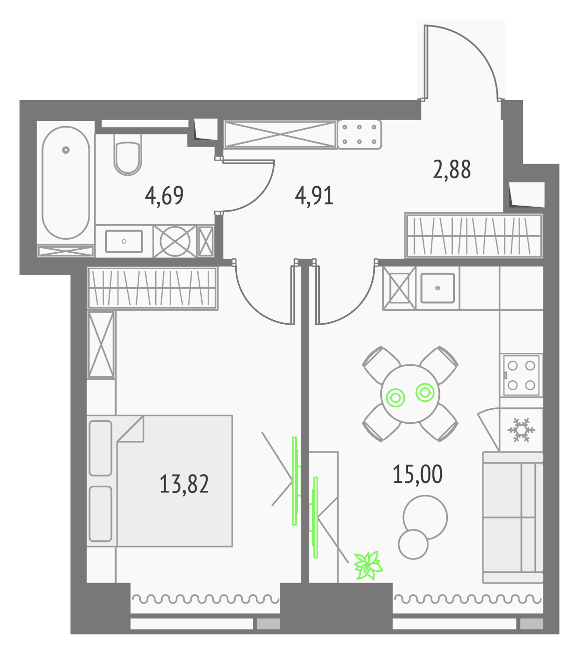 1-комнатная 41 м2 в ЖК Upside Towers корпус null этаж 23