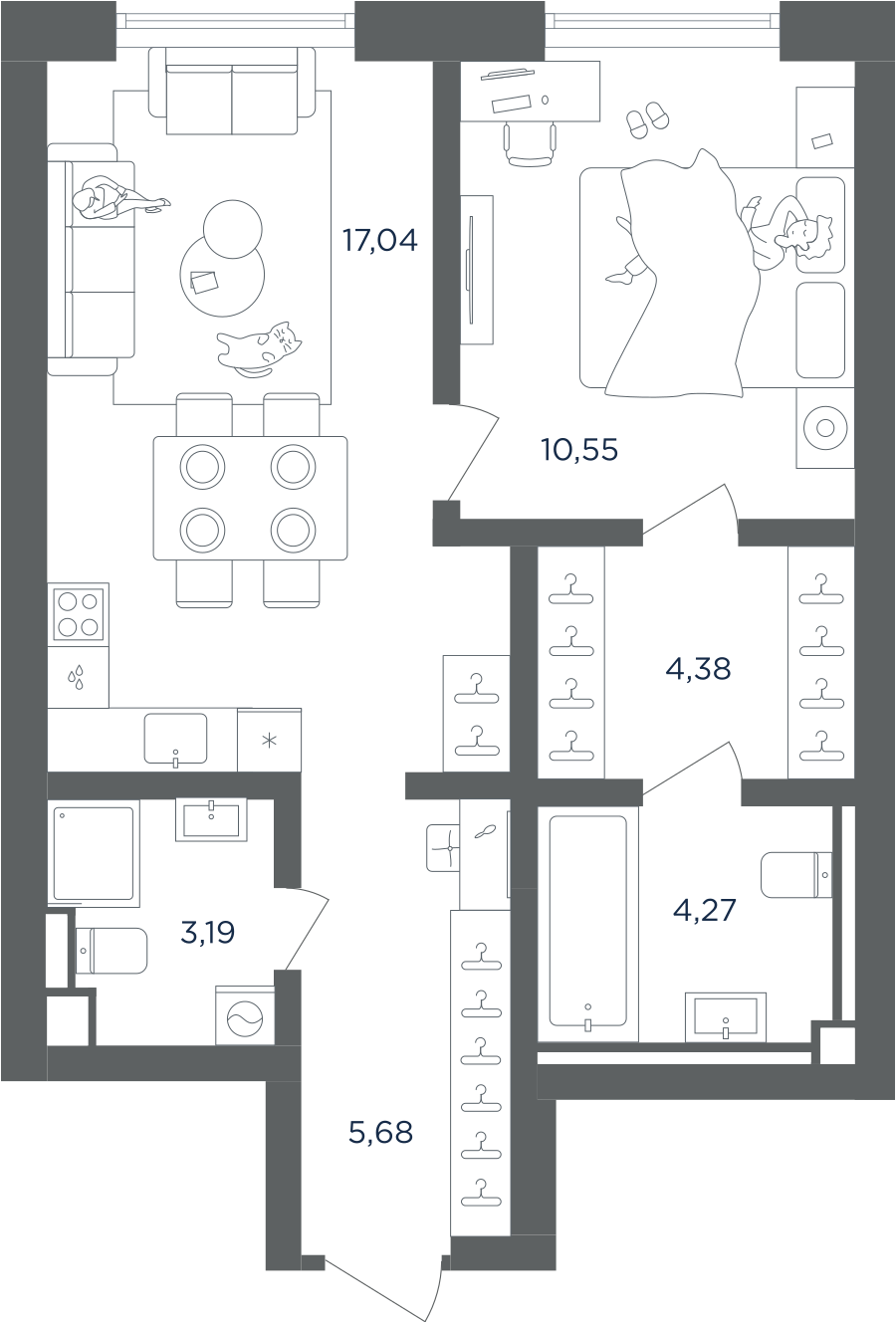 1-комнатная 45 м2 в ЖК Ультима Сити корпус null этаж 31