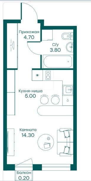 Студия 34 м2 в ЖК undefined корпус null этаж 3