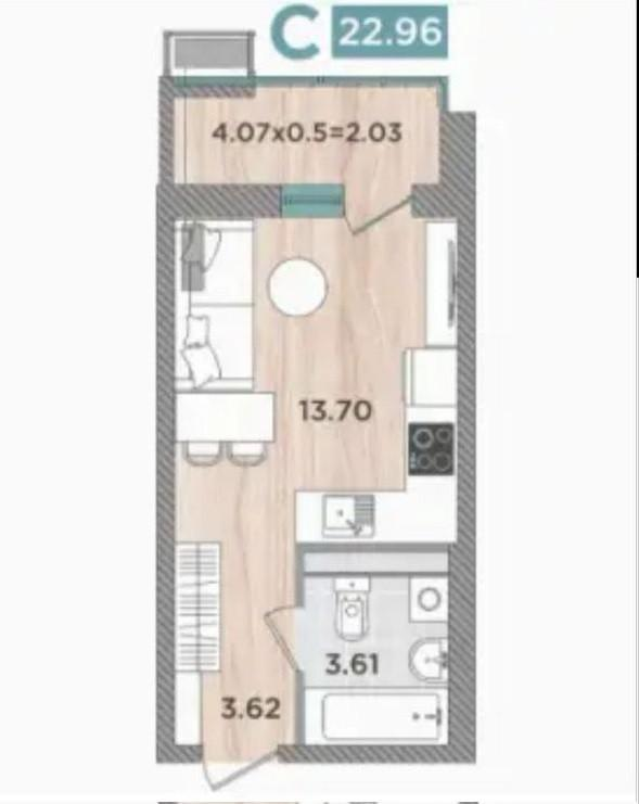 Студия 23 м2 в ЖК undefined корпус null этаж 3