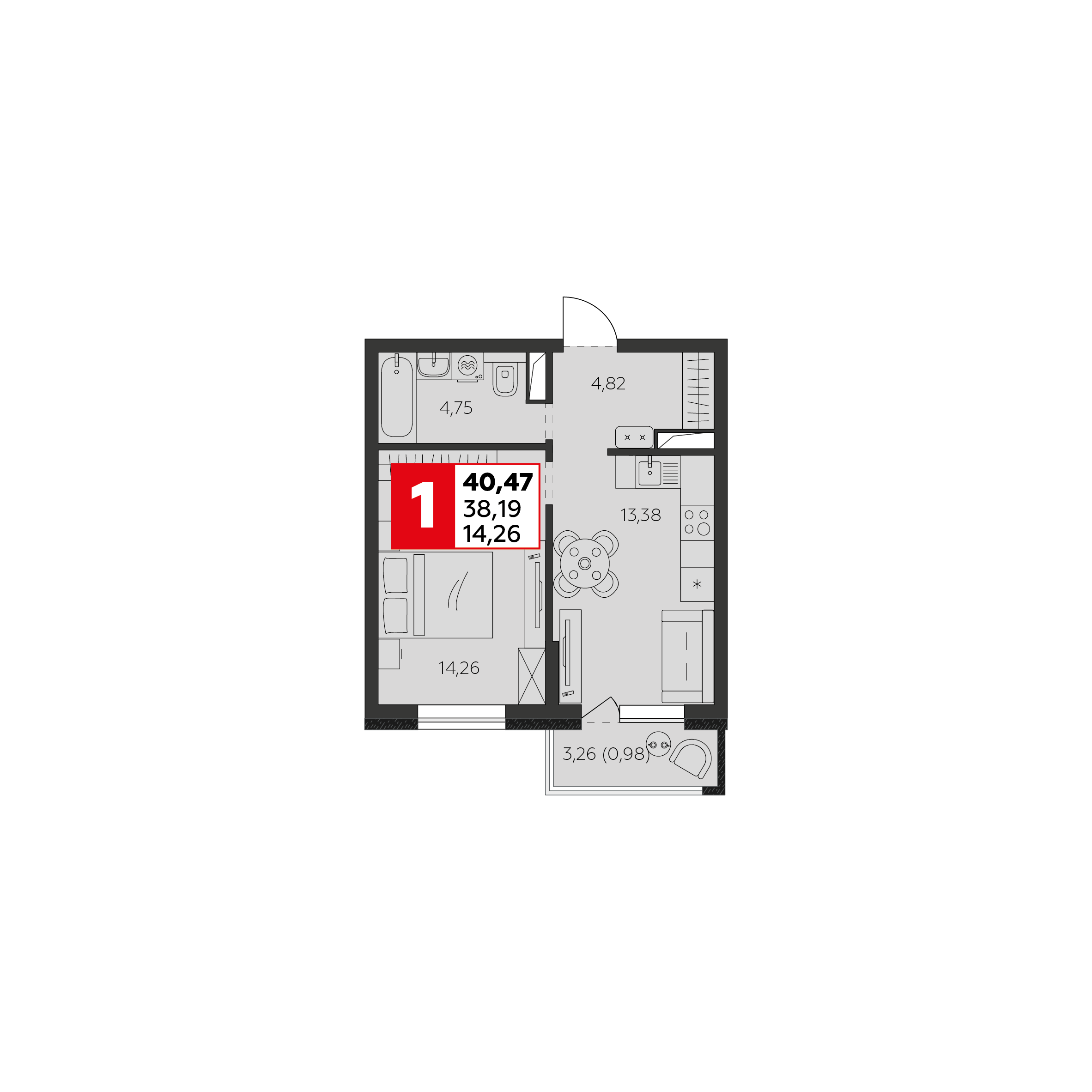 1-комнатная 38 м2 в ЖК К24 корпус null этаж 6