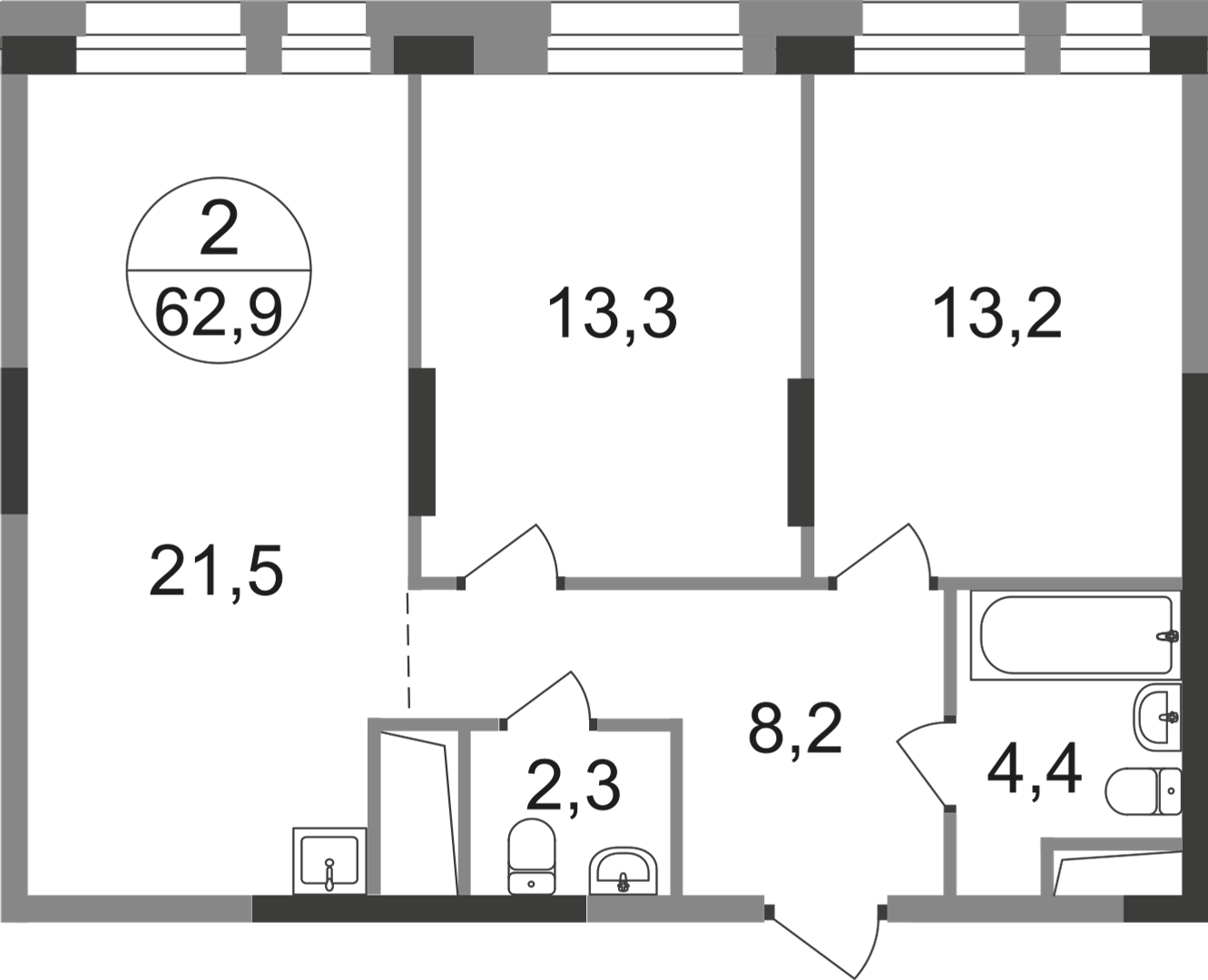 2-комнатная 62 м2 в ЖК Первый Московский корпус null этаж 14