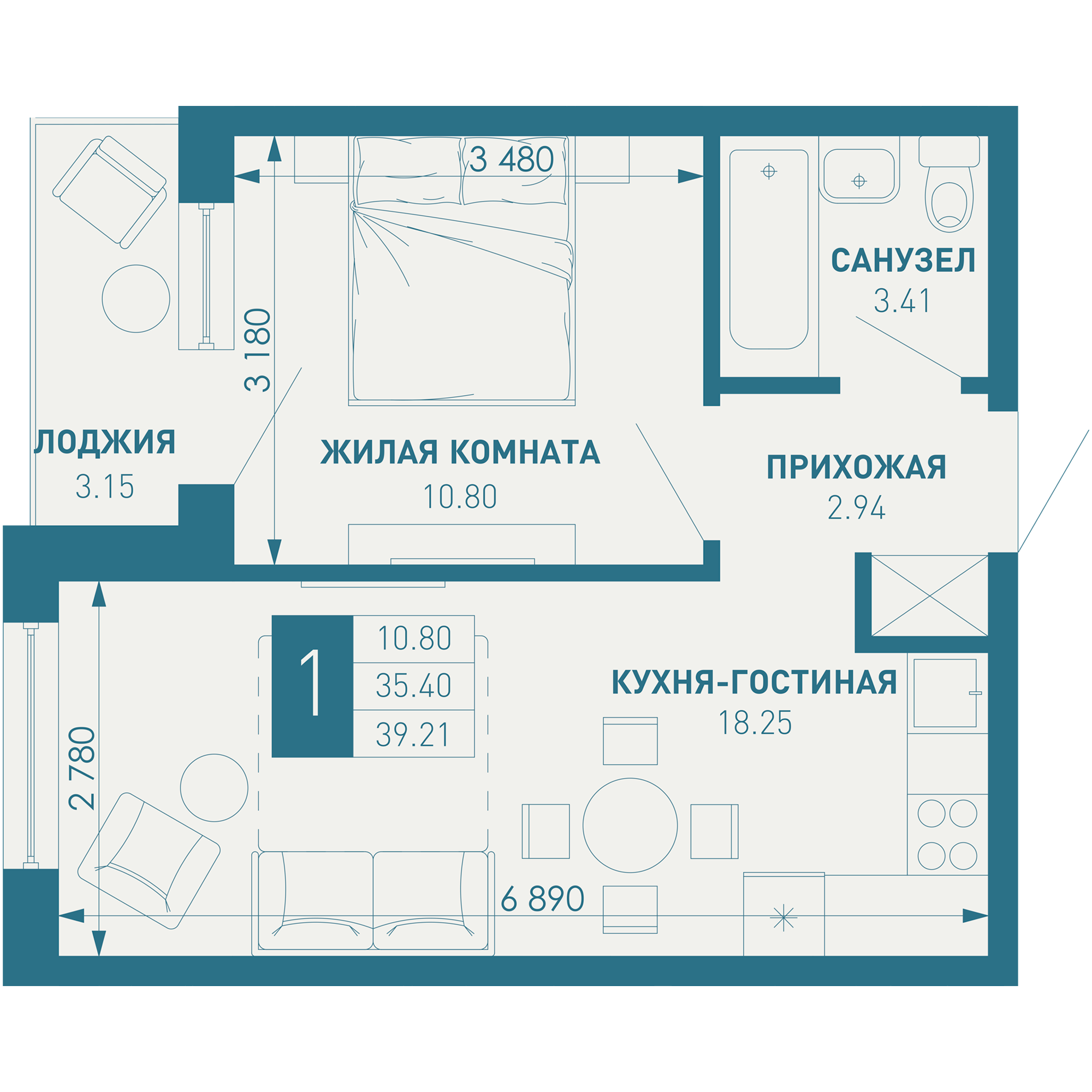 1-комнатная 39 м2 в ЖК ИНАЧЕ в Молодежном корпус null этаж 9
