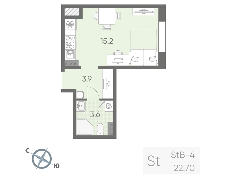 Студия 22 м2 в ЖК Пулково Lake корпус null этаж 3