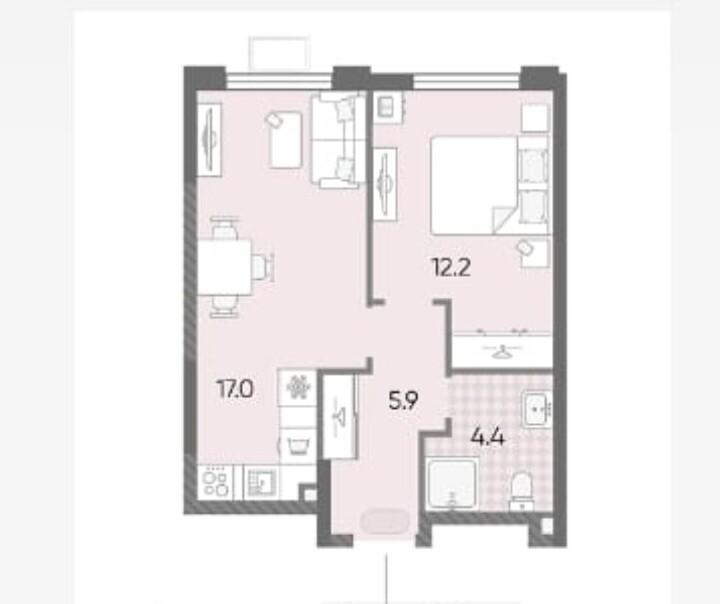 2-комнатная 39.5 м2 в ЖК undefined корпус null этаж 9