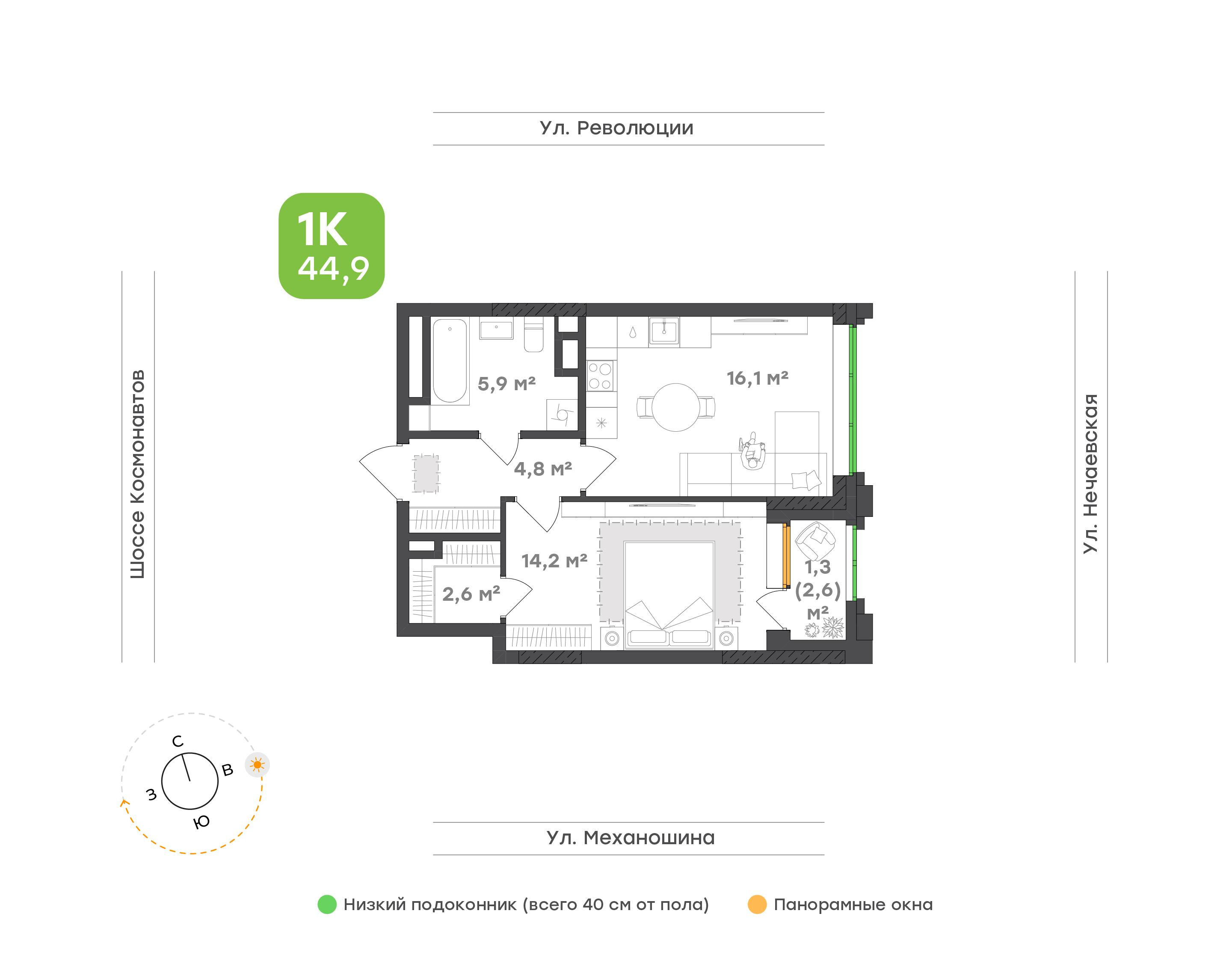1-комнатная 44 м2 в ЖК Городские кварталы Талан корпус null этаж 8