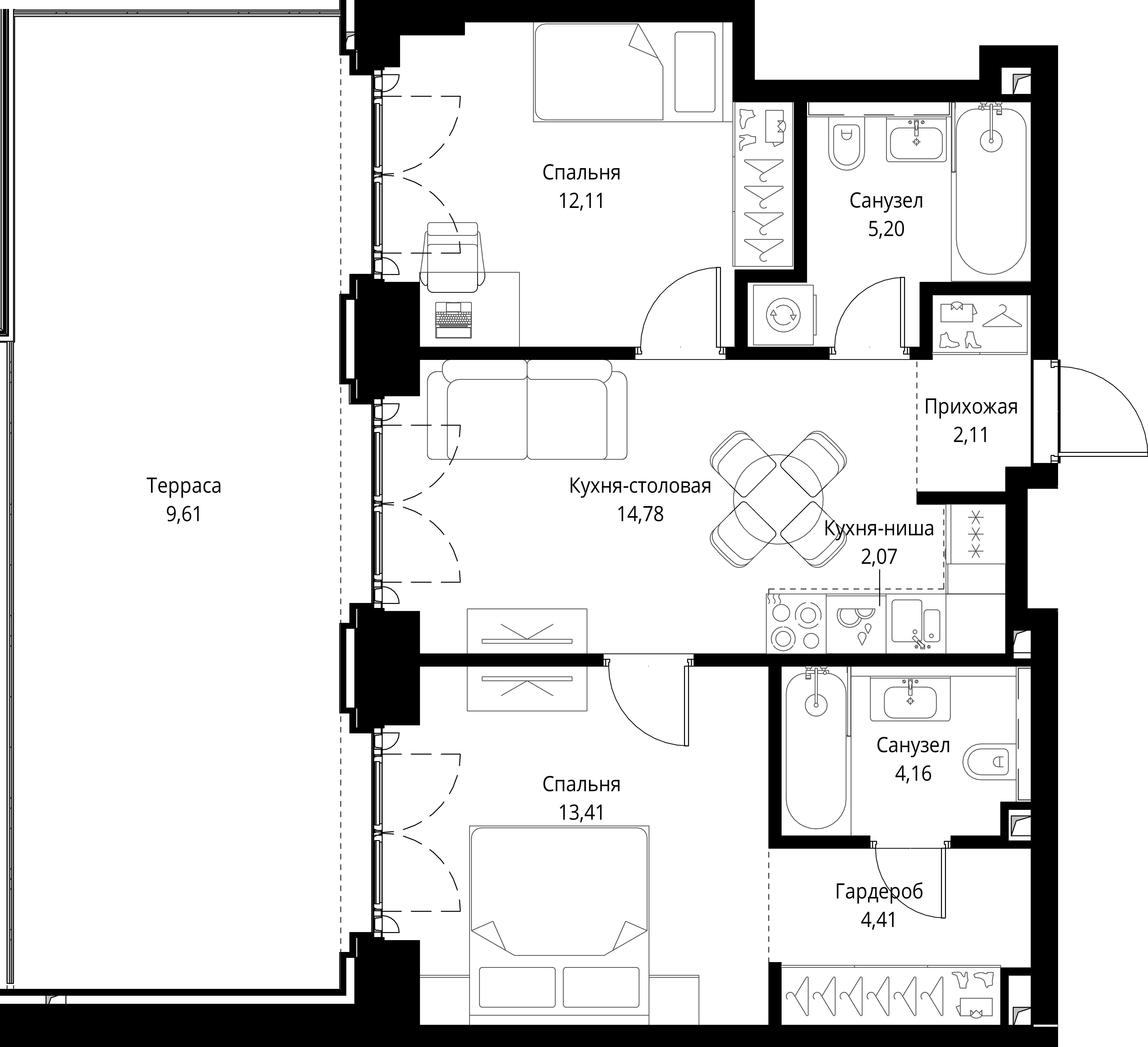 2-комнатная 67 м2 в ЖК CITY BAY корпус null этаж 2