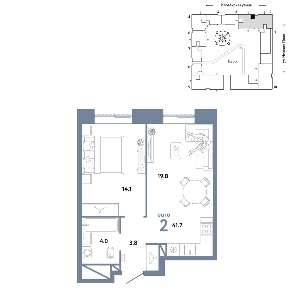 2-комнатная 41 м2 в ЖК Страна.Заречная корпус null этаж 5