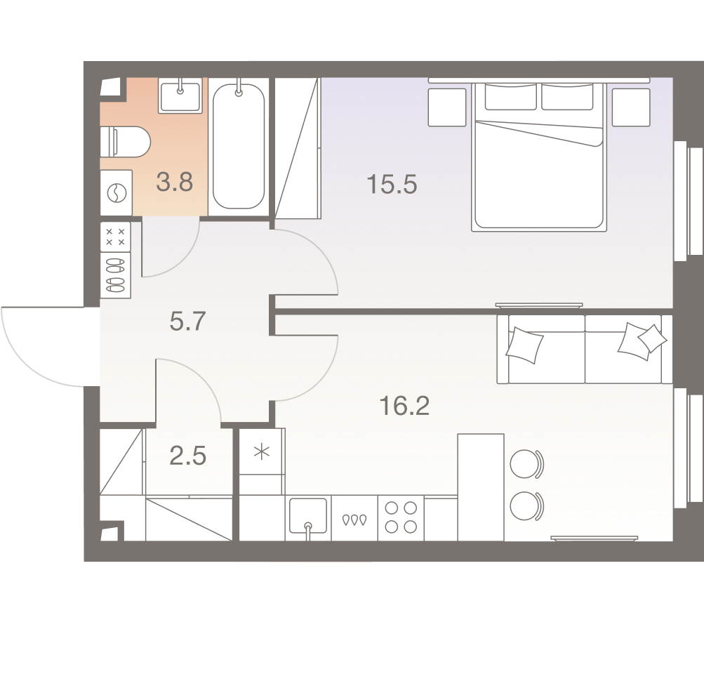 2-комнатная 43 м2 в ЖК Twelve корпус null этаж 12