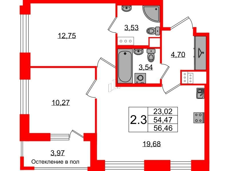 2-комнатная 54 м2 в ЖК Астра Континенталь корпус null этаж 10