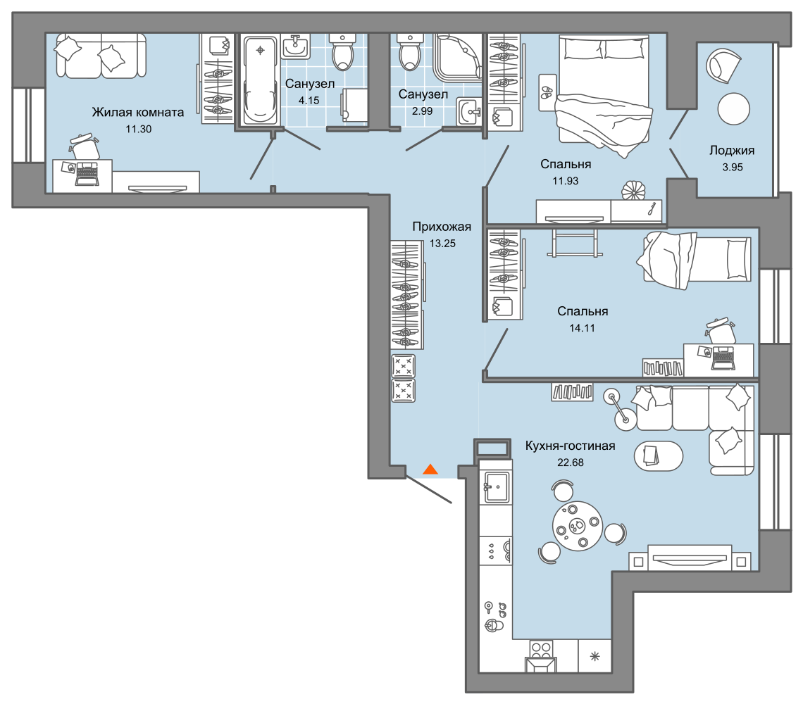 4-комнатная 83 м2 в ЖК CENTROPOLIS корпус null этаж 4