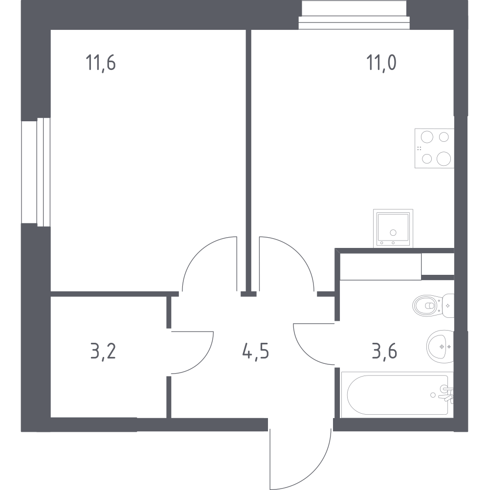 1-комнатная 33 м2 в ЖК Эко Бунино корпус null этаж 4