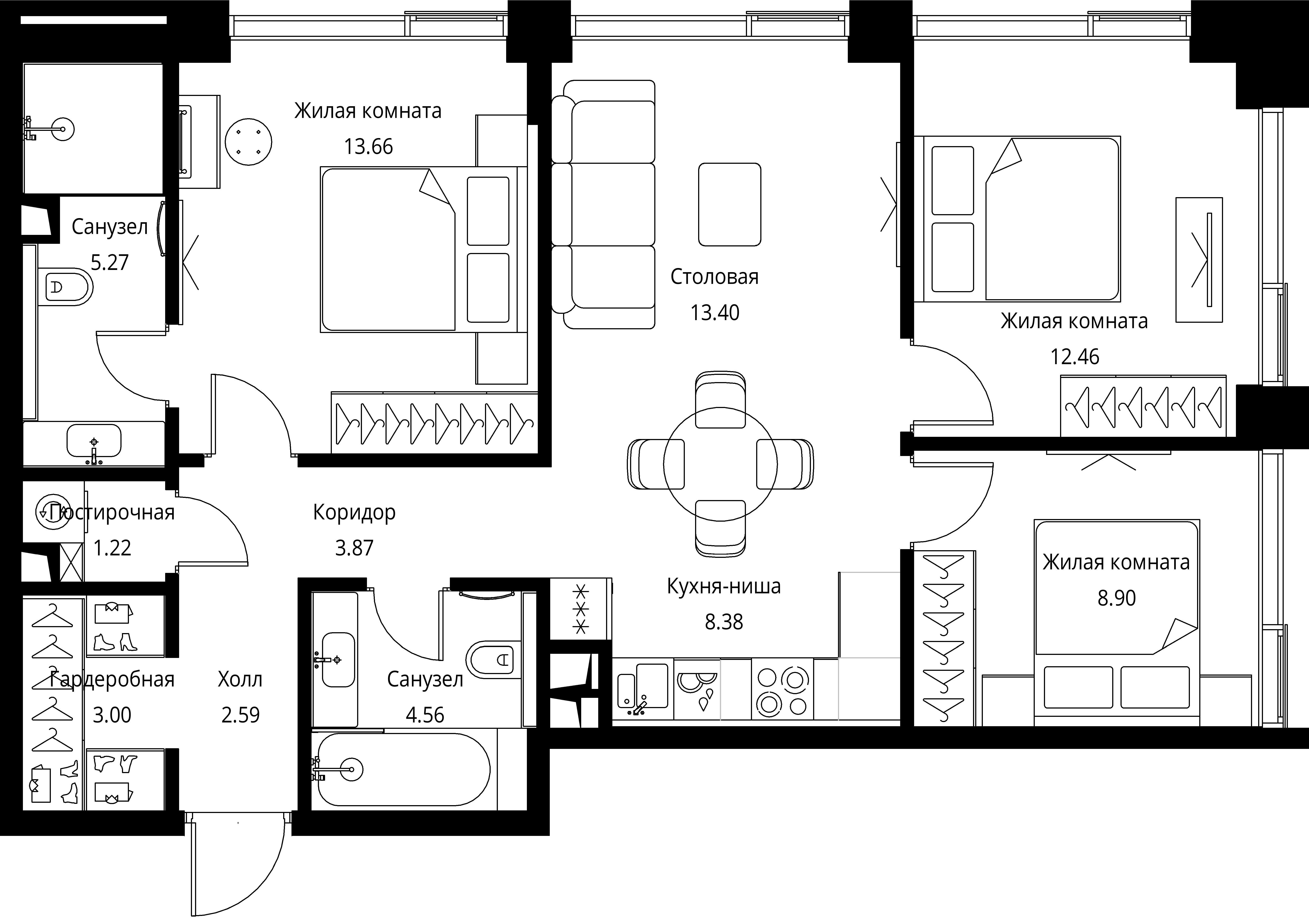 3-комнатная 77 м2 в ЖК CITY BAY корпус null этаж 7