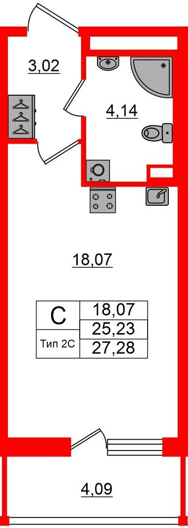 Студия 25 м2 в ЖК Сэтл Ривьера корпус null этаж 2