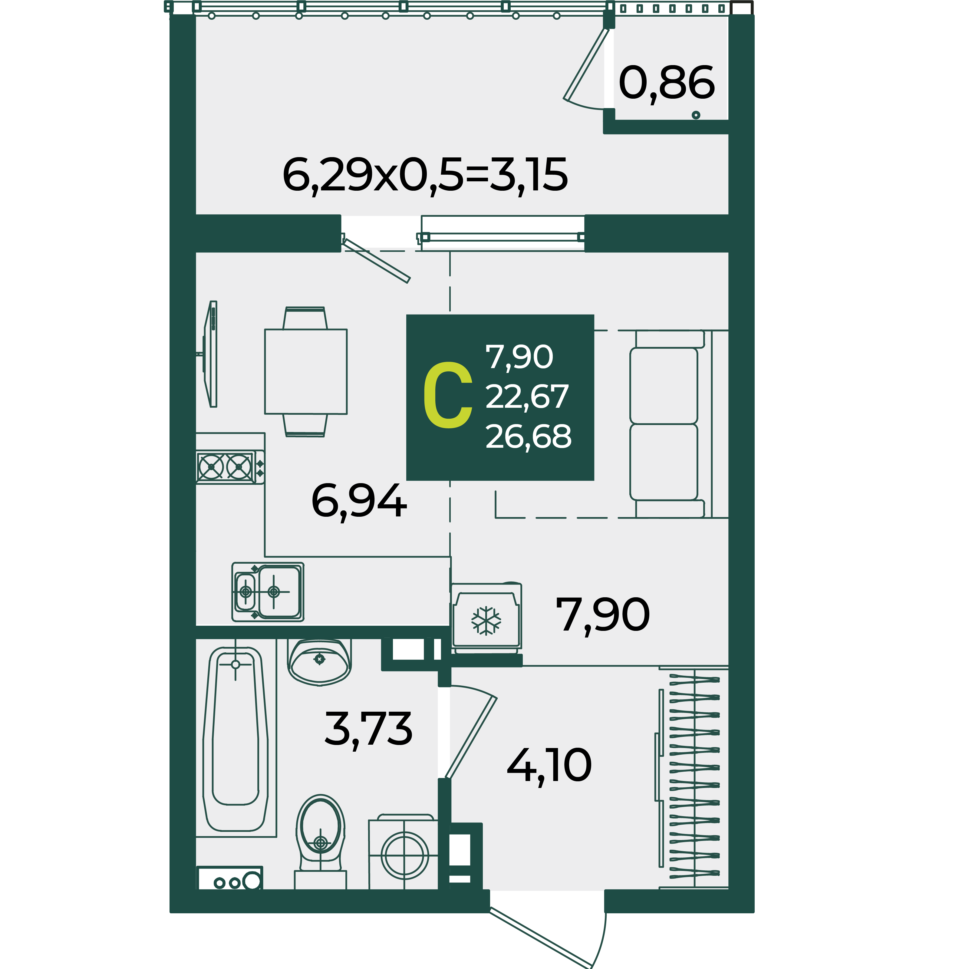Студия 26 м2 в ЖК Образцово корпус null этаж 11