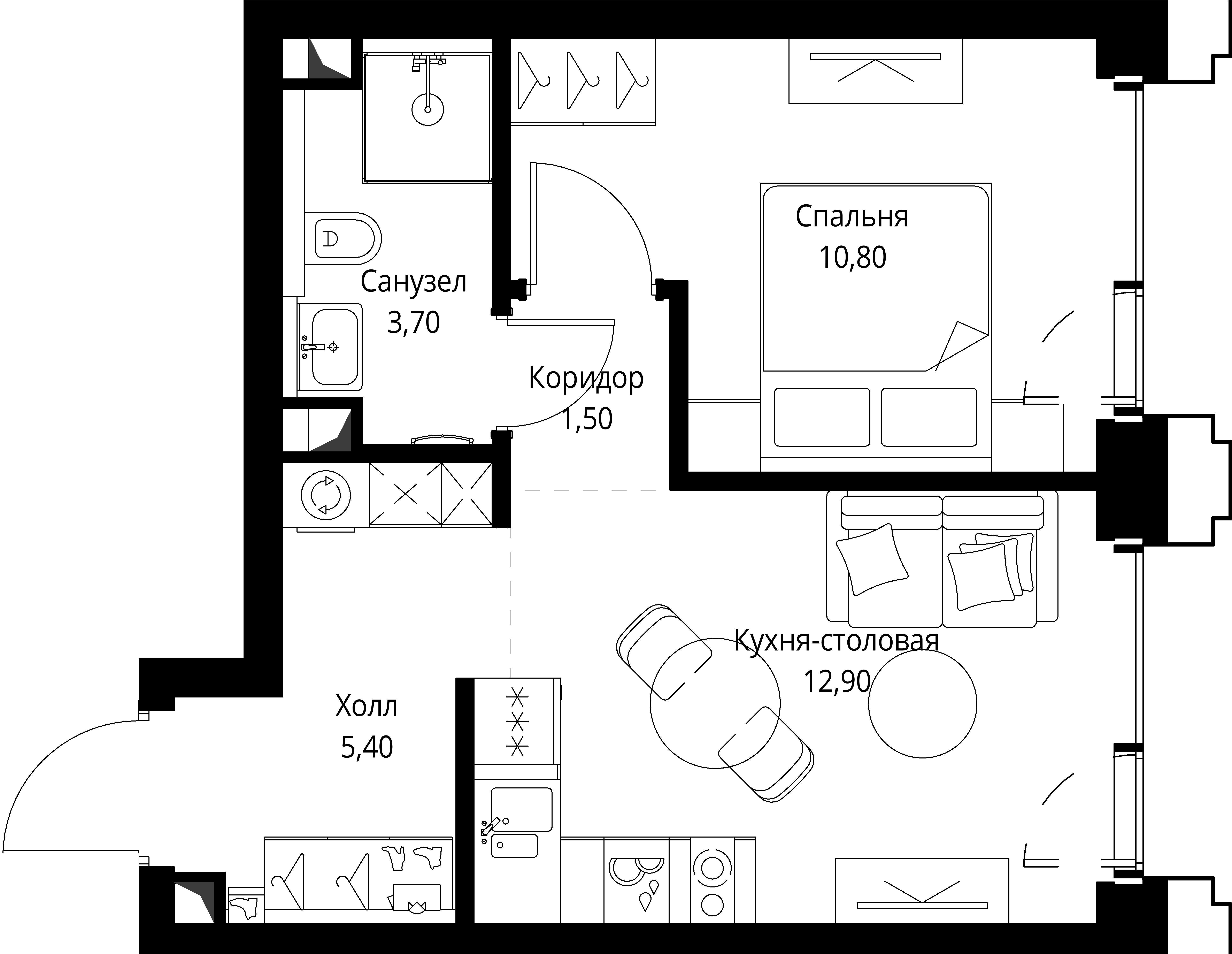 1-комнатная 34 м2 в ЖК СЕТ корпус null этаж 22