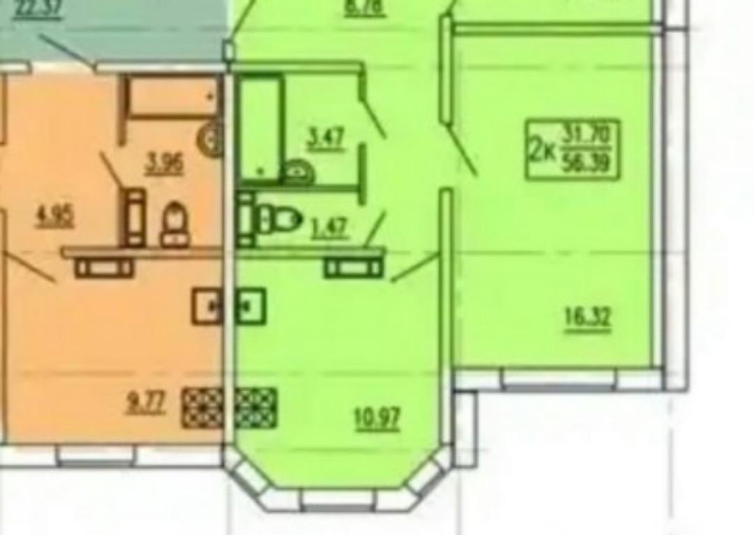 2-комнатная 56 м2 в ЖК undefined корпус null этаж 7