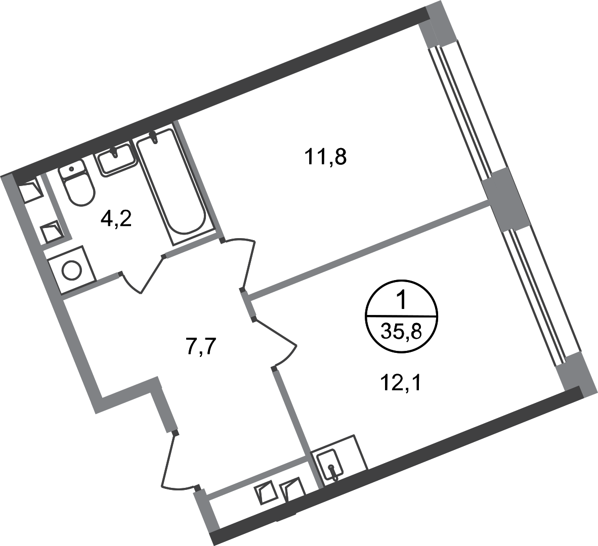1-комнатная 35 м2 в ЖК Переделкино Ближнее корпус null этаж 5