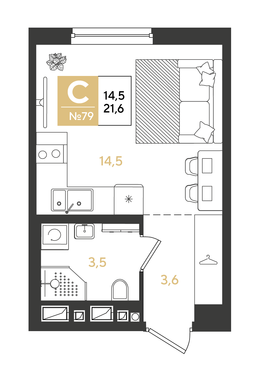 Студия 21 м2 в ЖК Квартал Самолет корпус null этаж 9