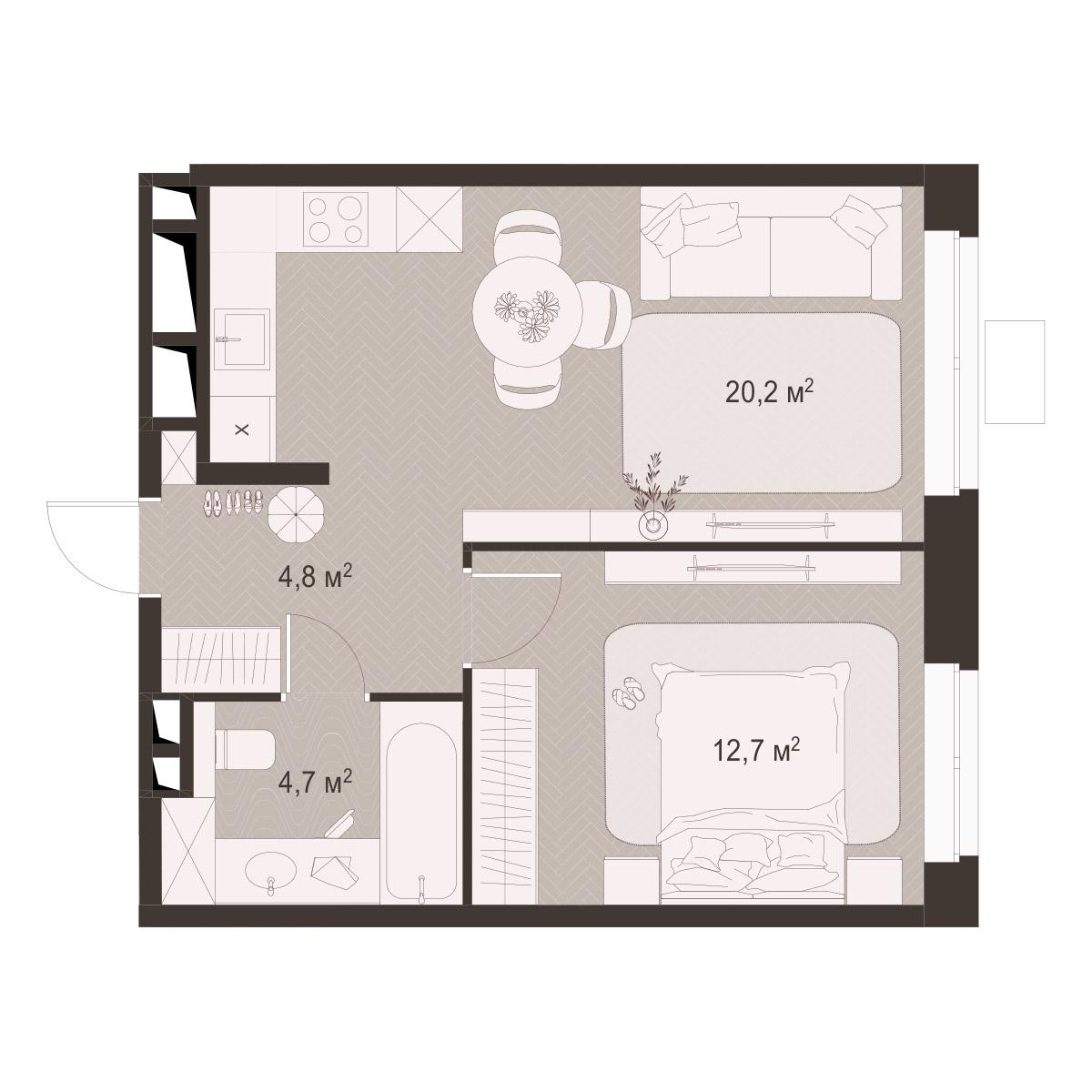 1-комнатная 42 м2 в ЖК Гранд Комфорт-3 корпус null этаж 3