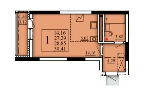 Студия 28 м2 в ЖК Паруса корпус null этаж 12