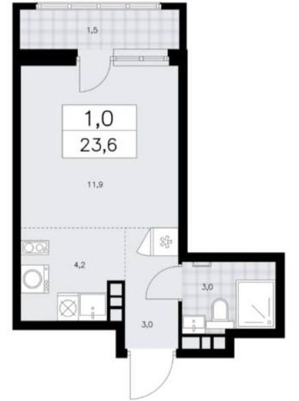 Студия 23.6 м2 в ЖК undefined корпус null этаж 9