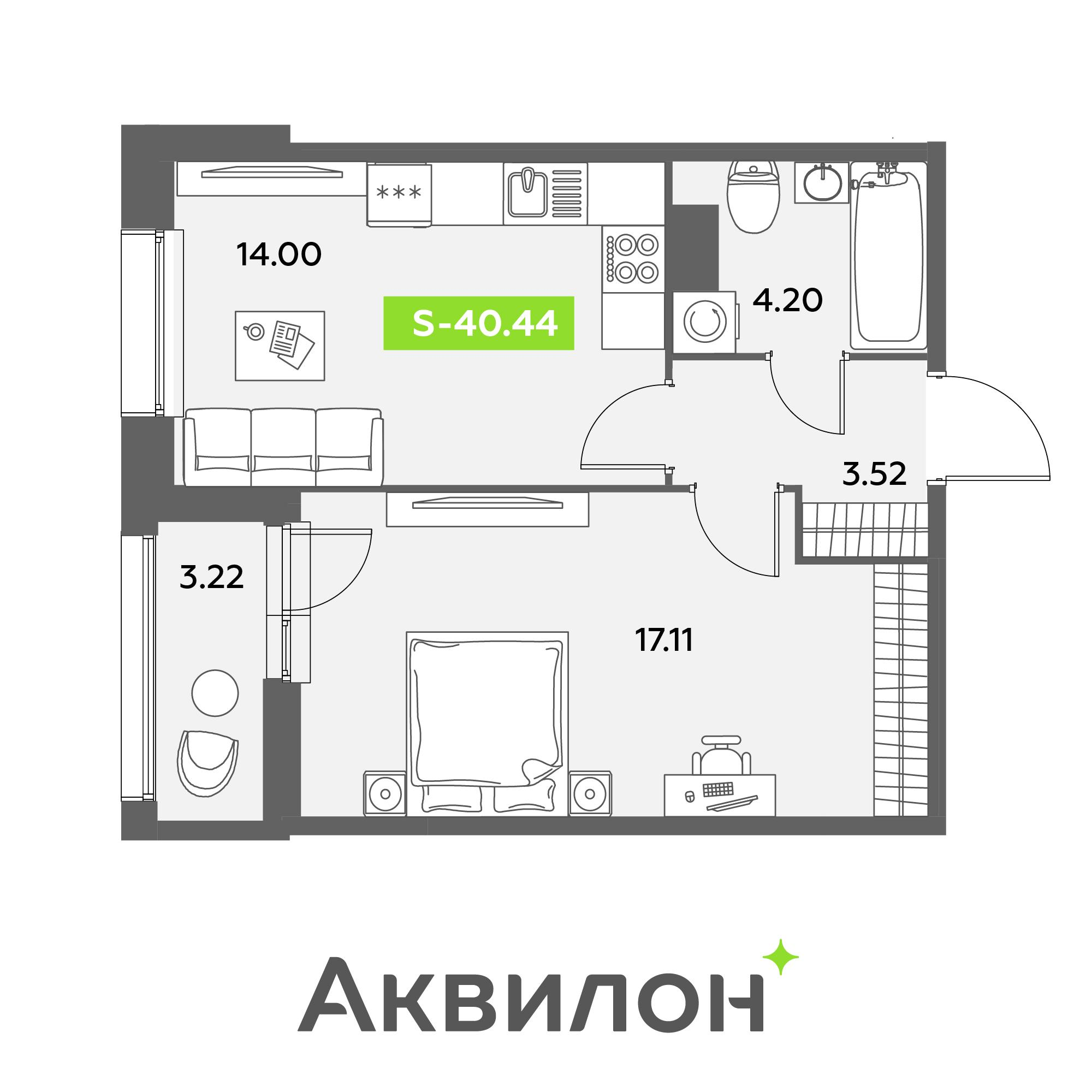 Студия 40 м2 в ЖК Аквилон Leaves корпус null этаж 6