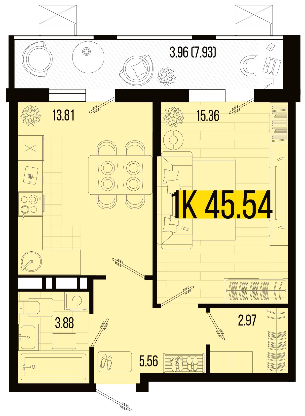 1-комнатная 45 м2 в ЖК Цветной бульвар корпус null этаж 3