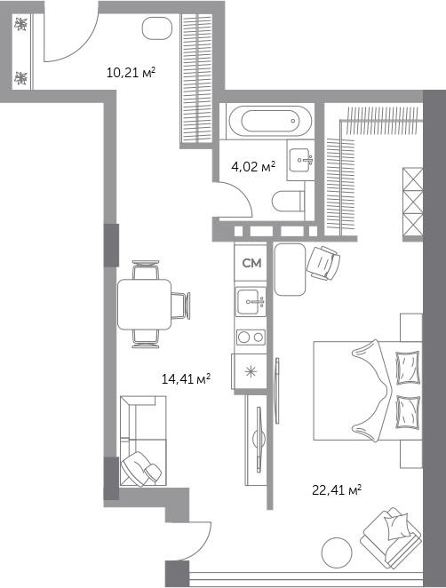 2-комнатная 51 м2 в ЖК Фьорд корпус null этаж 9