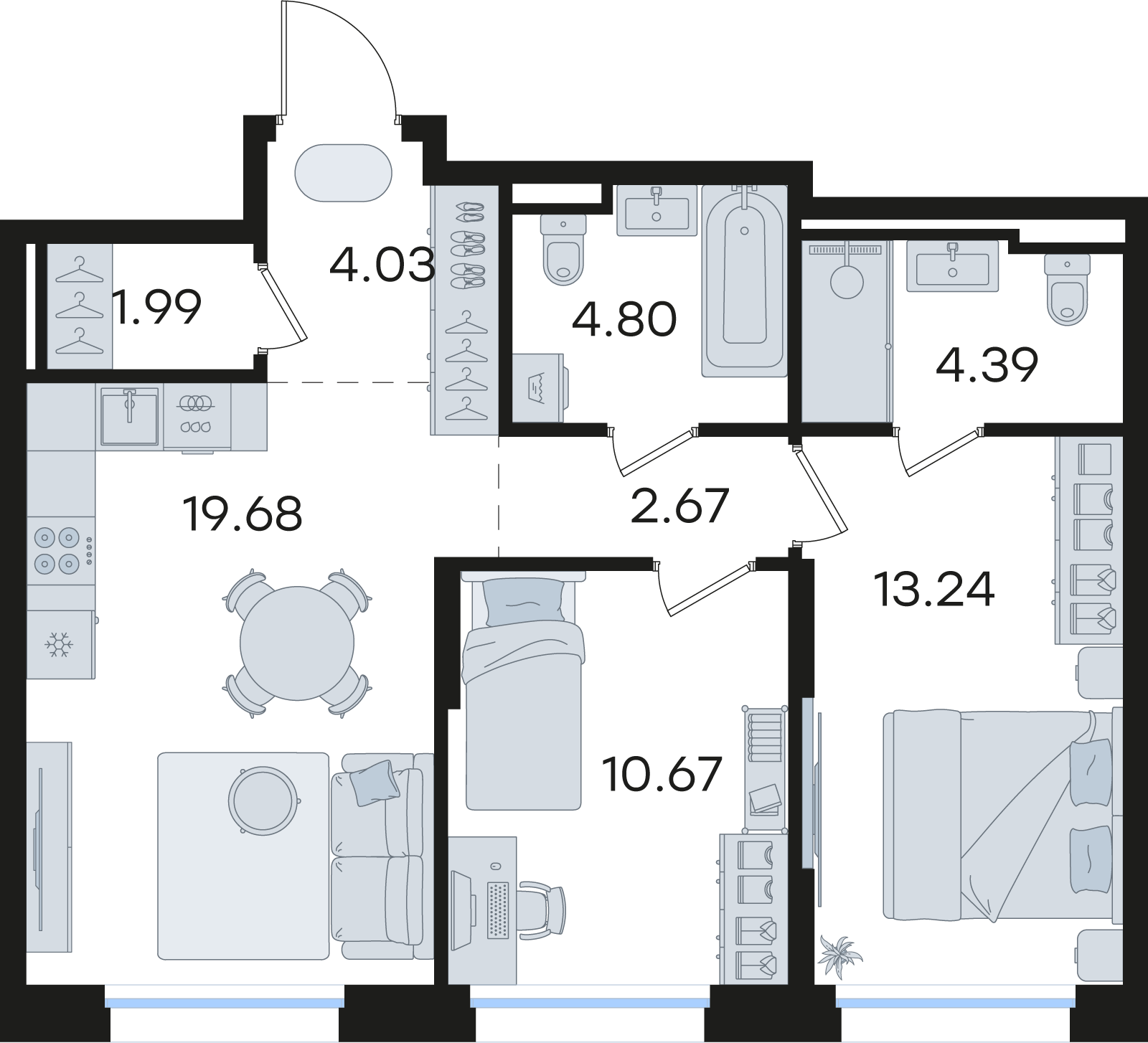 2-комнатная 61 м2 в ЖК Статус на Гребном канале корпус null этаж 11