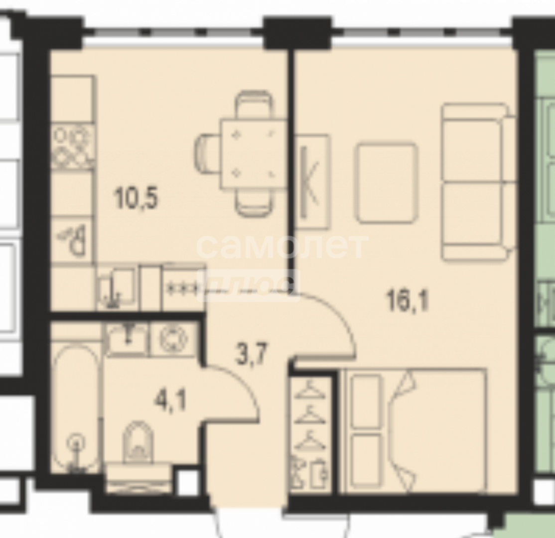 1-комнатная 34.4 м2 в ЖК undefined корпус null этаж 11