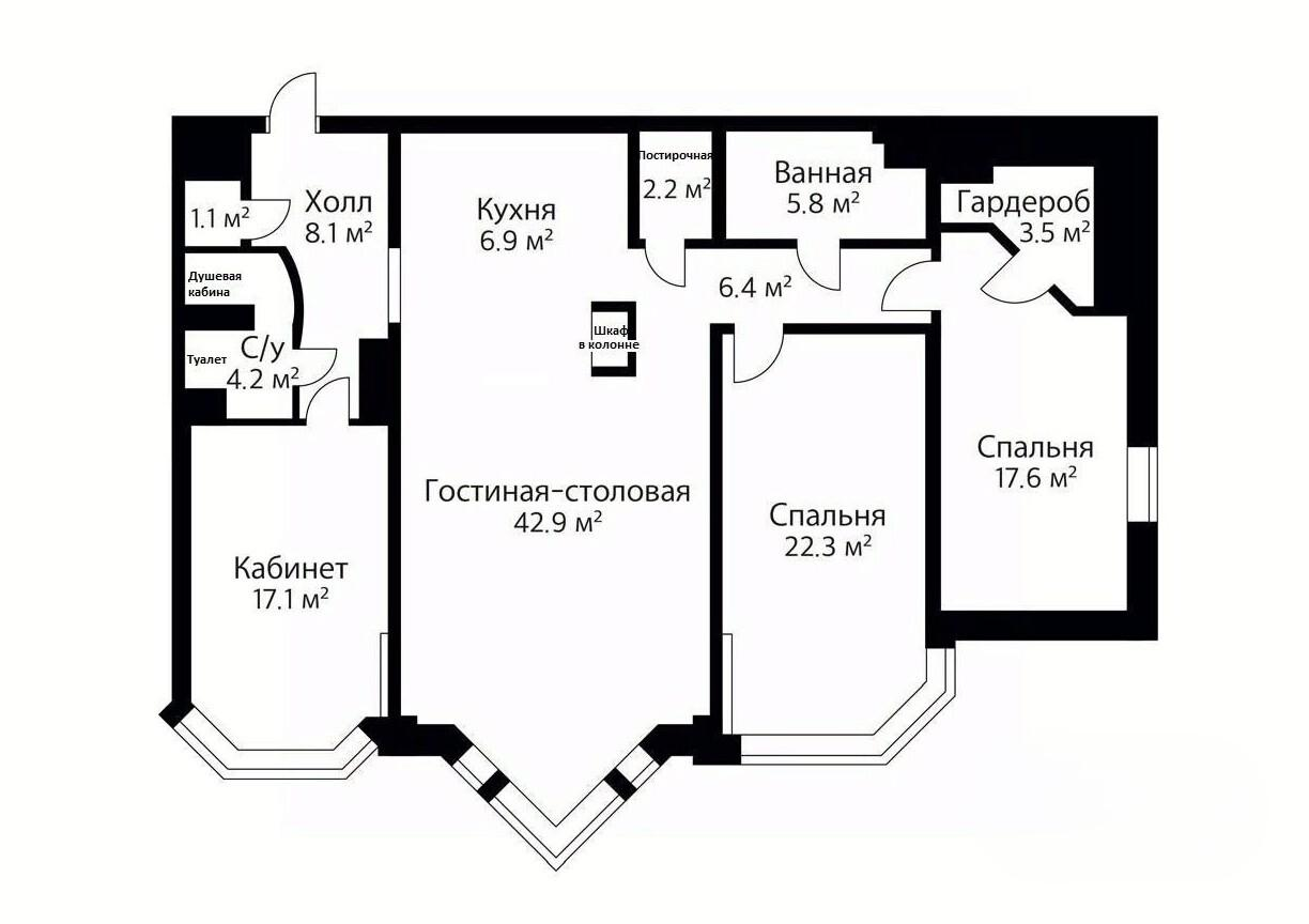 4-комнатная 138 м2 в ЖК undefined корпус null этаж 15