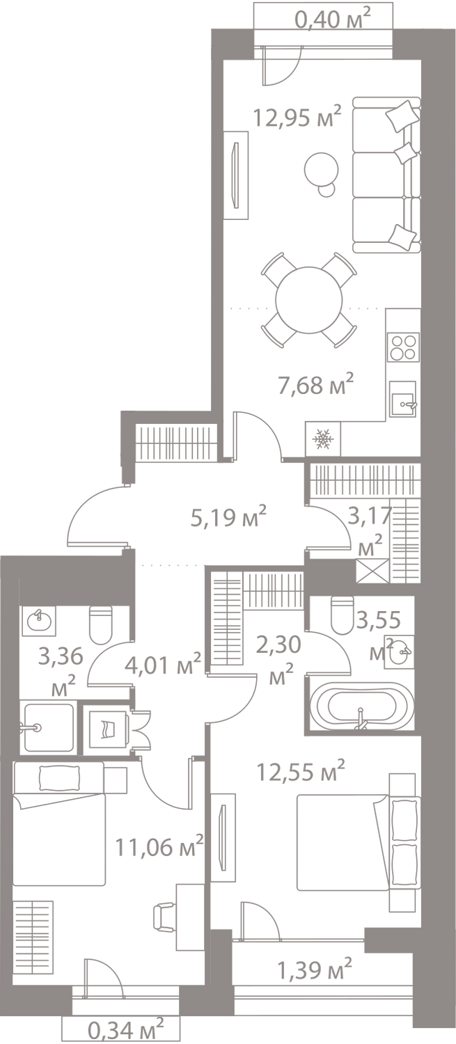 2-комнатная 67 м2 в ЖК ЛАЙФ-Варшавская корпус null этаж 9