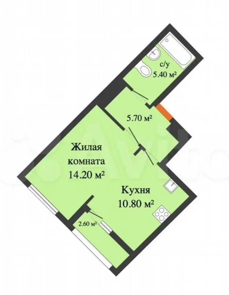 1-комнатная 36.3 м2 в ЖК undefined корпус null этаж 14