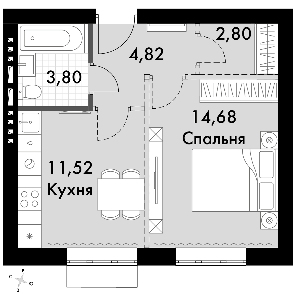 1-комнатная 36 м2 в ЖК Жаворонки Клаб корпус null этаж 2