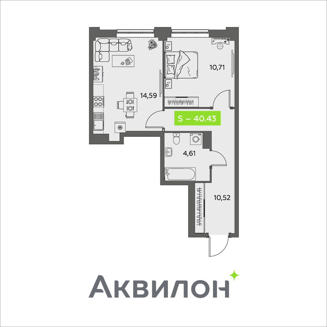 Студия 40 м2 в ЖК Аквилон Шайн корпус null этаж 13