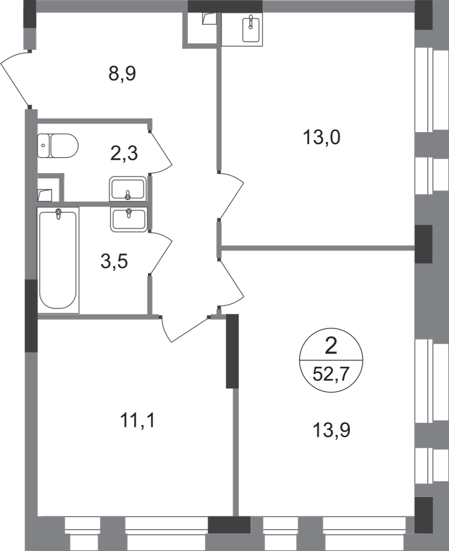 2-комнатная 52 м2 в ЖК Первый Московский корпус null этаж 1