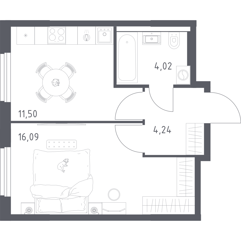 1-комнатная 35 м2 в ЖК Урбан Тау корпус null этаж 24