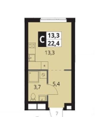 Студия 22.4 м2 в ЖК undefined корпус null этаж 6