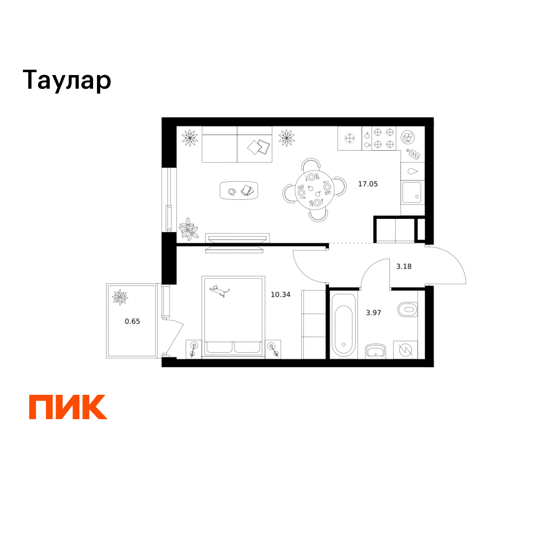 1-комнатная 35 м2 в ЖК Таулар корпус null этаж 9