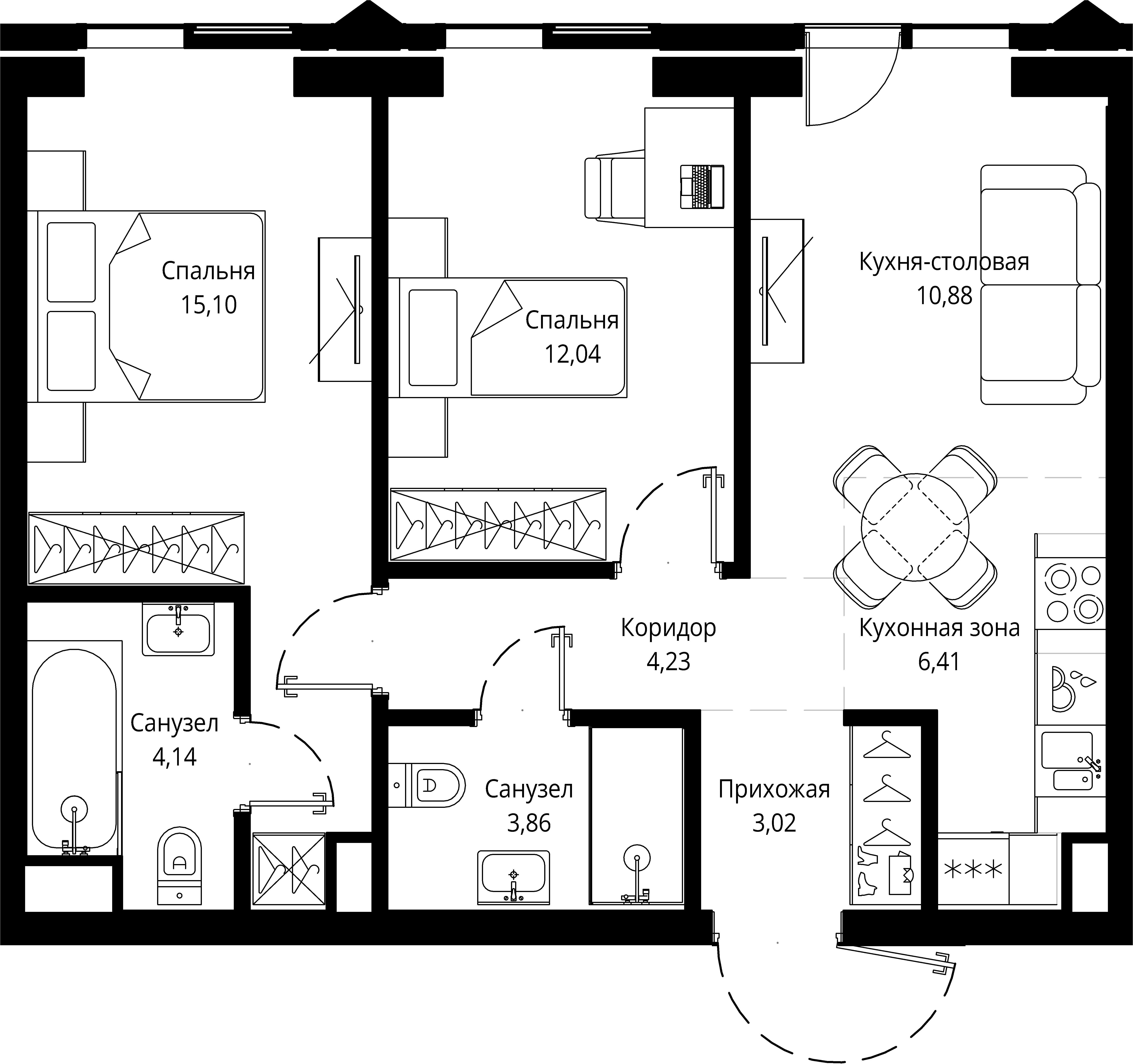 2-комнатная 60 м2 в ЖК JOIS корпус null этаж 11