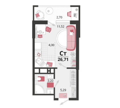 Студия 26.7 м2 в ЖК undefined корпус null этаж 7