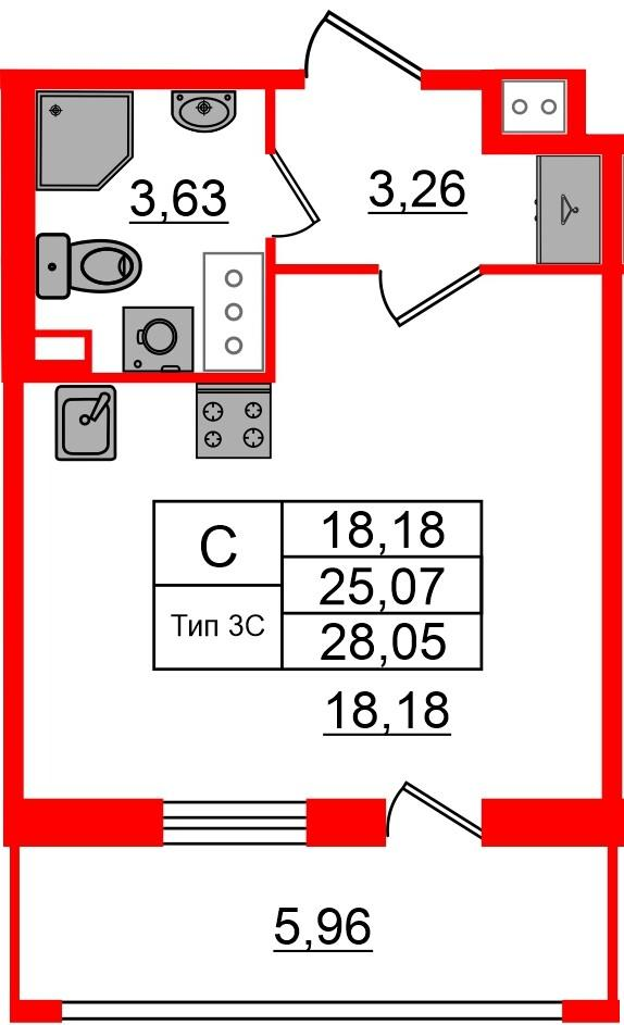 Студия 25 м2 в ЖК Сэтл Ривьера корпус null этаж 11