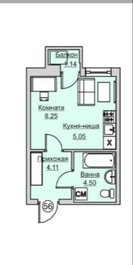 Студия 21.8 м2 в ЖК undefined корпус null этаж 4