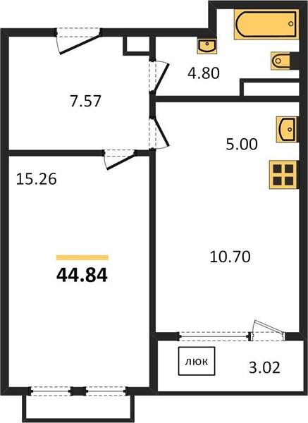 1-комнатная 46 м2 в ЖК undefined корпус null этаж 10